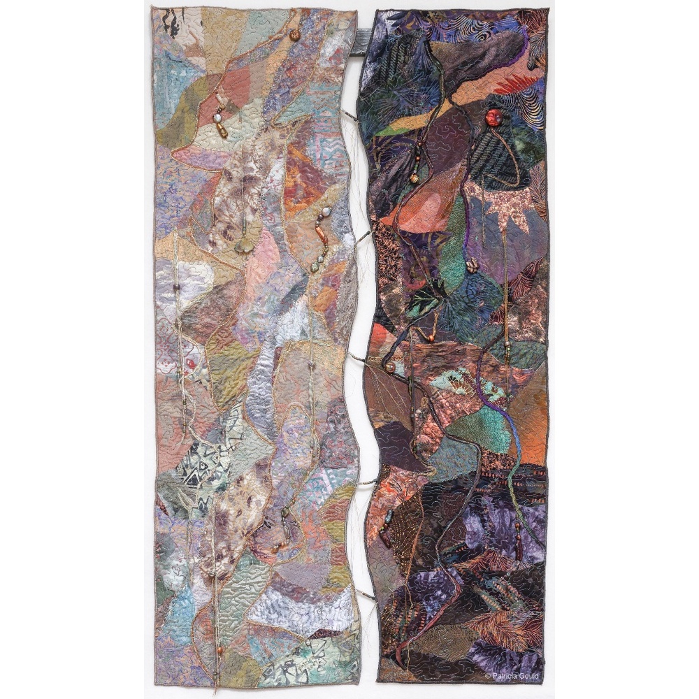 Shadows & Light II -collaged and stitched fabrics and beads